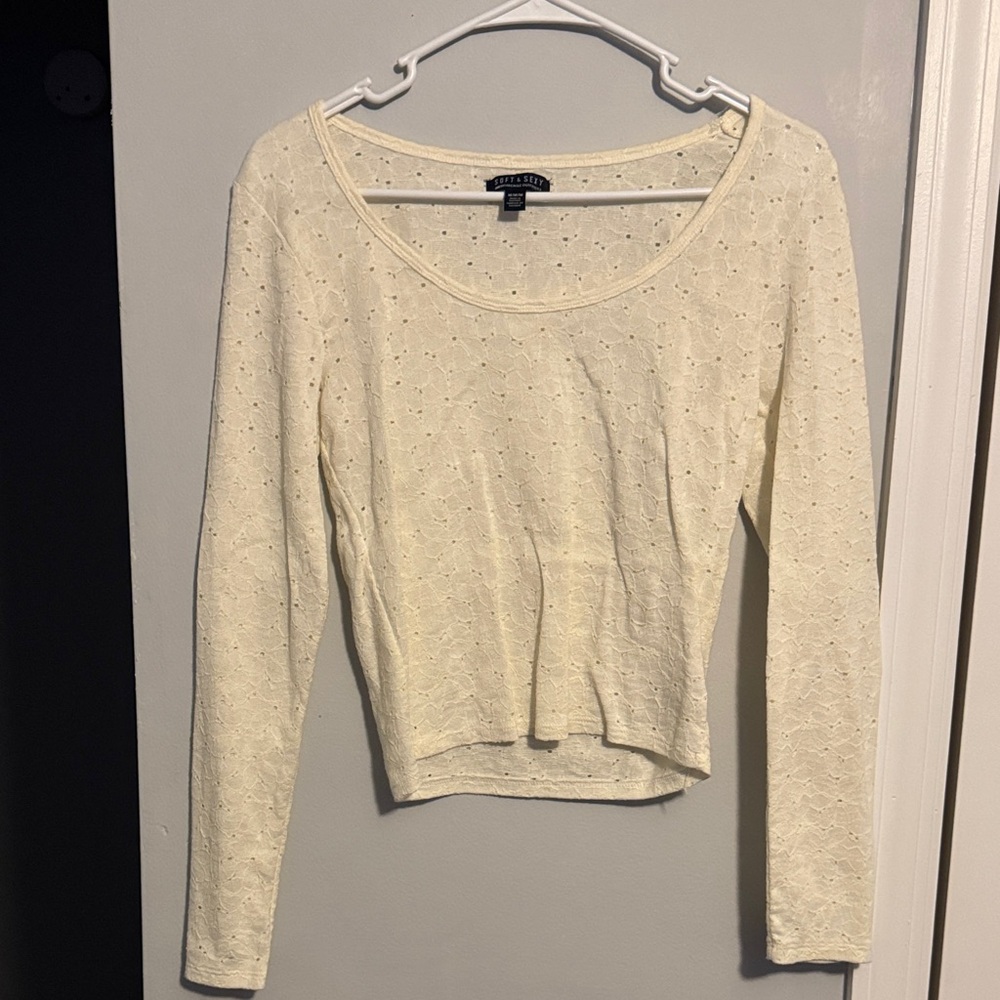 American Eagle Outfitters Cream Long Sleeve Top